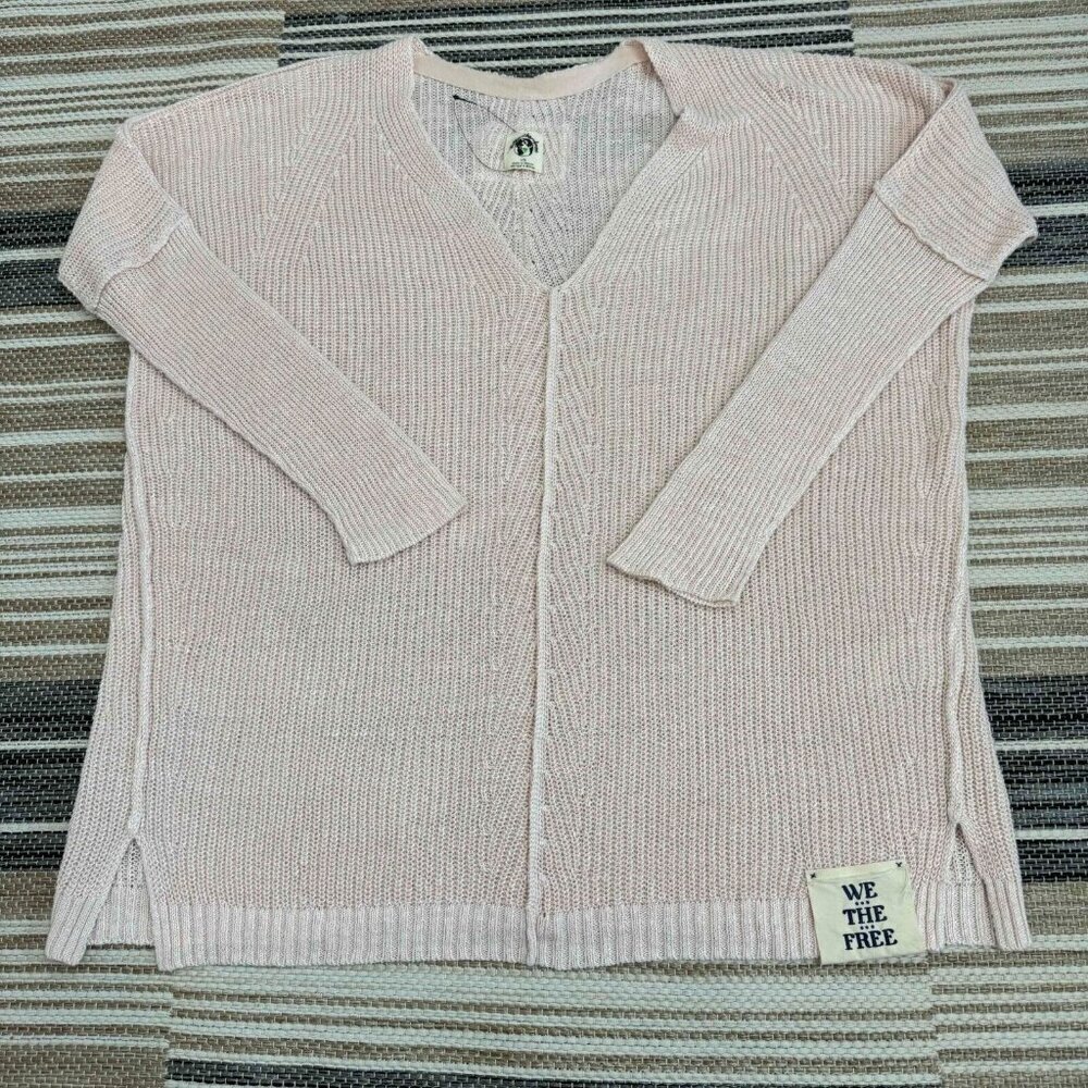 Free People We The Free Heirloom Collection Sweater V-Neck Oversized Pink Large